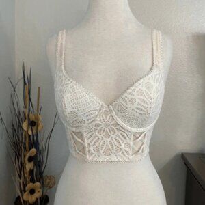 Victoria's Secret Lace Corset Bustier Bra 32DD Dream Angels White Cream Ivory